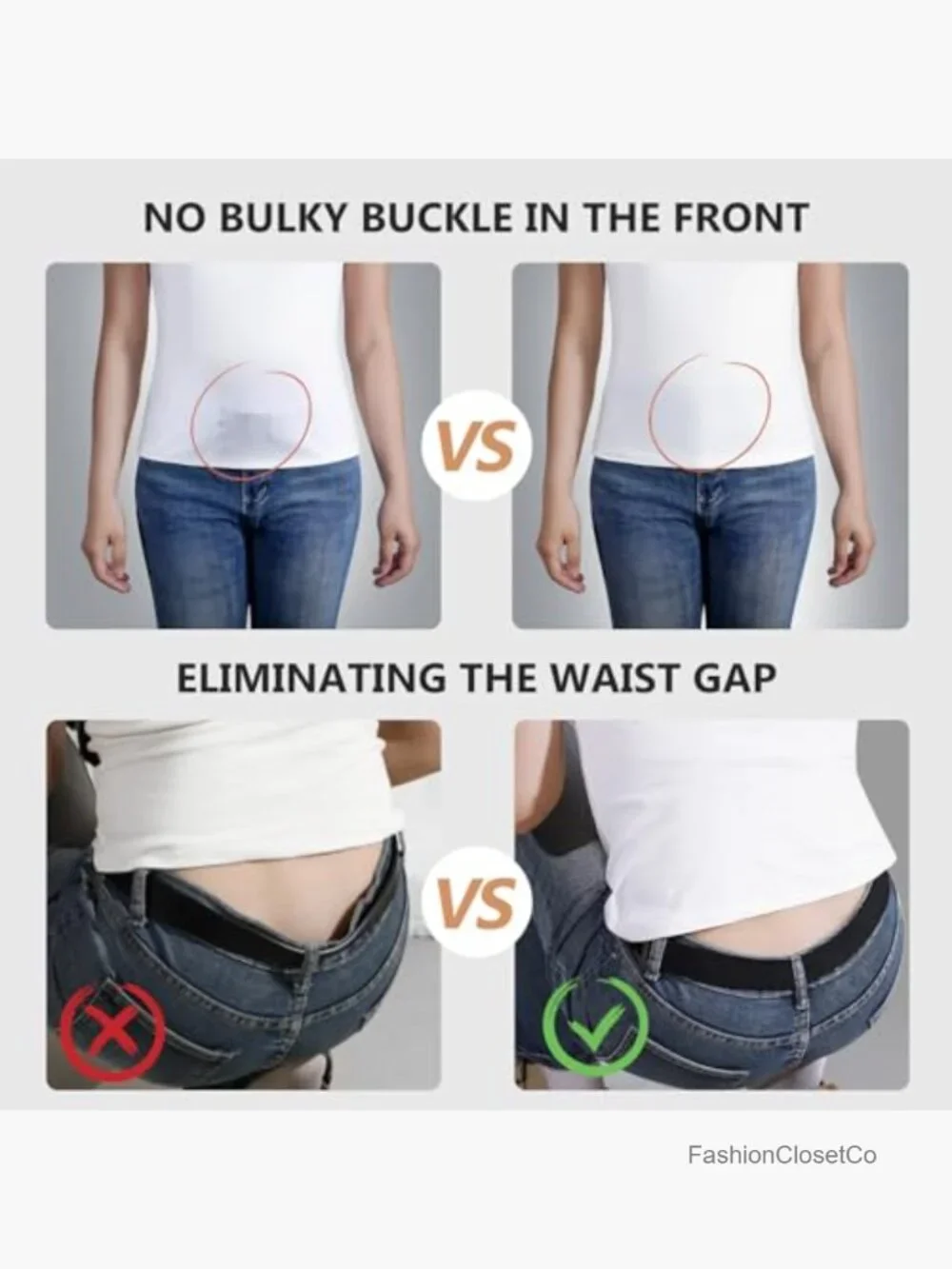 No Show Stretch Belt with Flat Buckle for Jeans Pants Dresses